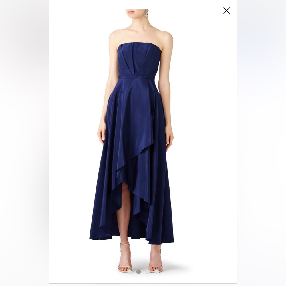 Hunter Bell Navy Blue Strapless Gown